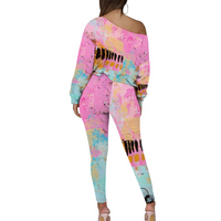 PINK-ffiti: Women's Two Piece Outfits Long Sleeve Zipper Top and Trousers Set