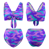 PURP-PINK CAMO: Women's Two Piece Adjustable Split Swimsuits Cute Bikini