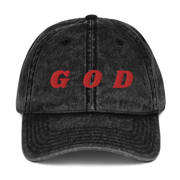 GOD: * EMBROIDERED DESIGNED Vintage Cotton Twill Cap - Zee Grace Tee