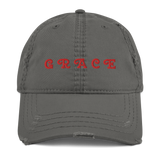GRACE:* EMBROIDERED DESIGNED Distressed Dad Hat - Zee Grace Tee