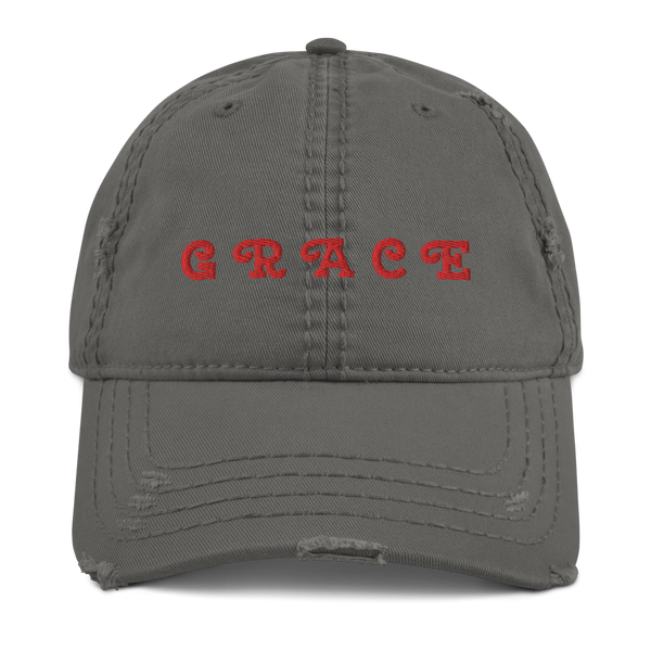 GRACE:* EMBROIDERED DESIGNED Distressed Dad Hat - Zee Grace Tee