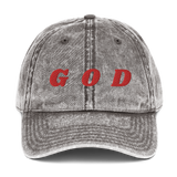 GOD: * EMBROIDERED DESIGNED Vintage Cotton Twill Cap - Zee Grace Tee