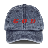 GOD: * EMBROIDERED DESIGNED Vintage Cotton Twill Cap - Zee Grace Tee