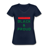 Unapologetically Black & Proud: Women's V-Neck T-Shirt - navy
