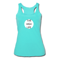 The HIGH Life w/ white circle: Women’s Tri-Blend Racerback Tank - turquoise