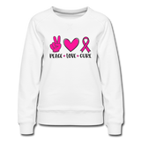 PEACE.LOVE.CURE BREAST CANCER AWARENESS: Women’s Premium Sweatshirt - white