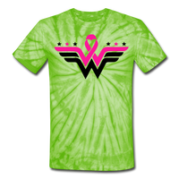 WONDER WARRIOR: BREAST CANCER AWARENESS Unisex Tie Dye T-Shirt - spider lime green