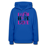 FAITH.HOPE.LOVE BREAST CANCER AWARENESS: Women's Hoodie - royal blue