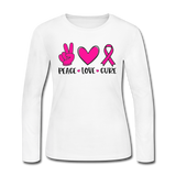 PEACE.LOVE.CURE BREAST CANCER AWARENESS: Women's Long Sleeve Jersey T-Shirt - white