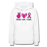 PEACE.LOVE.CURE BREAST CANCER AWARENESS: Women's Hoodie - white