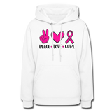 PEACE.LOVE.CURE BREAST CANCER AWARENESS: Women's Hoodie - white