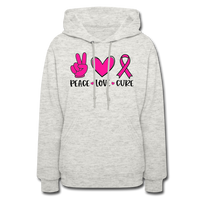 PEACE.LOVE.CURE BREAST CANCER AWARENESS: Women's Hoodie - heather oatmeal