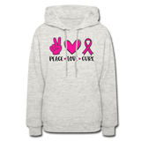 PEACE.LOVE.CURE BREAST CANCER AWARENESS: Women's Hoodie - heather oatmeal