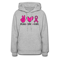 PEACE.LOVE.CURE BREAST CANCER AWARENESS: Women's Hoodie - heather gray
