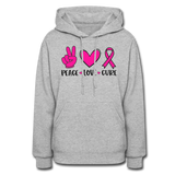 PEACE.LOVE.CURE BREAST CANCER AWARENESS: Women's Hoodie - heather gray