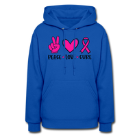 PEACE.LOVE.CURE BREAST CANCER AWARENESS: Women's Hoodie - royal blue