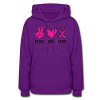 PEACE.LOVE.CURE BREAST CANCER AWARENESS: Women's Hoodie - purple