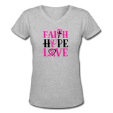 FAITH.HOPE.LOVE: Women's V-Neck T-Shirt - gray