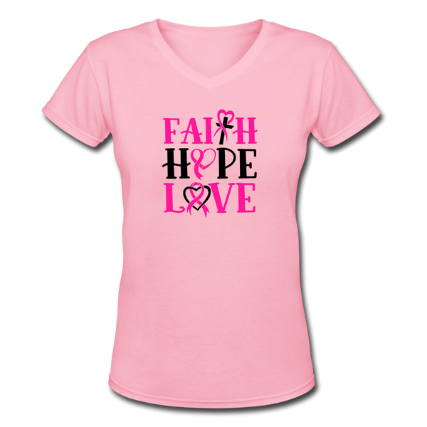 FAITH.HOPE.LOVE: Women's V-Neck T-Shirt - pink